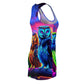 "Electric Enlightened Owls" Neon Owls Racerback Dress