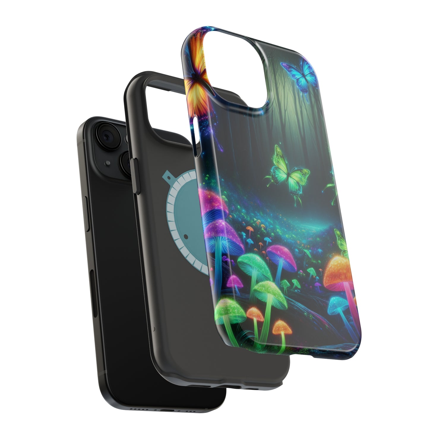 Neon Nocturne. Neon Butterflies and Mushrooms Premium Art Magsafe Magnet Tough IPhone 13 14 15 Pro Plus Max and Mini in Matte and Glossy Phone cases