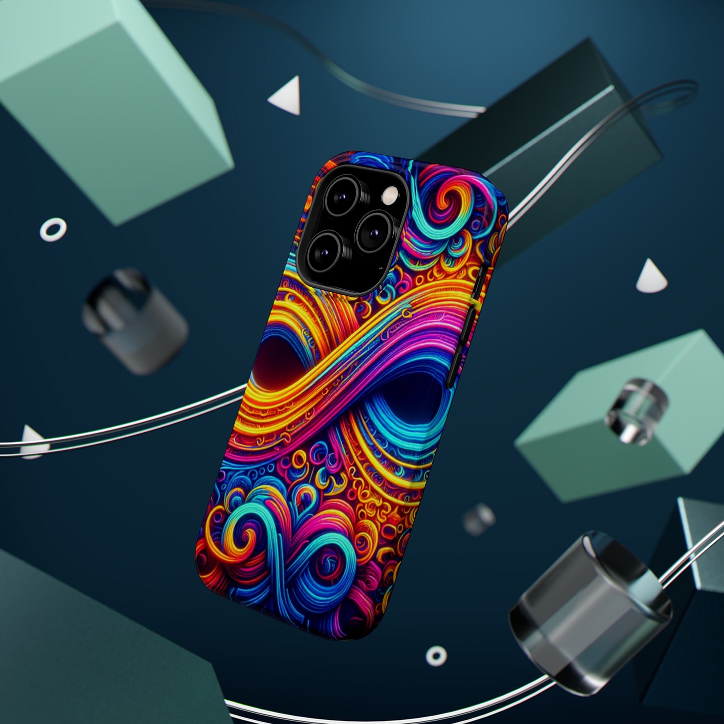 ElectroFractal Fluorescence. Neon Trippy Infinity Patterns Premium Art Magsafe Magnet Tough IPhone 13 14 15 Pro Plus Max and Mini in Matte and Glossy Phone cases