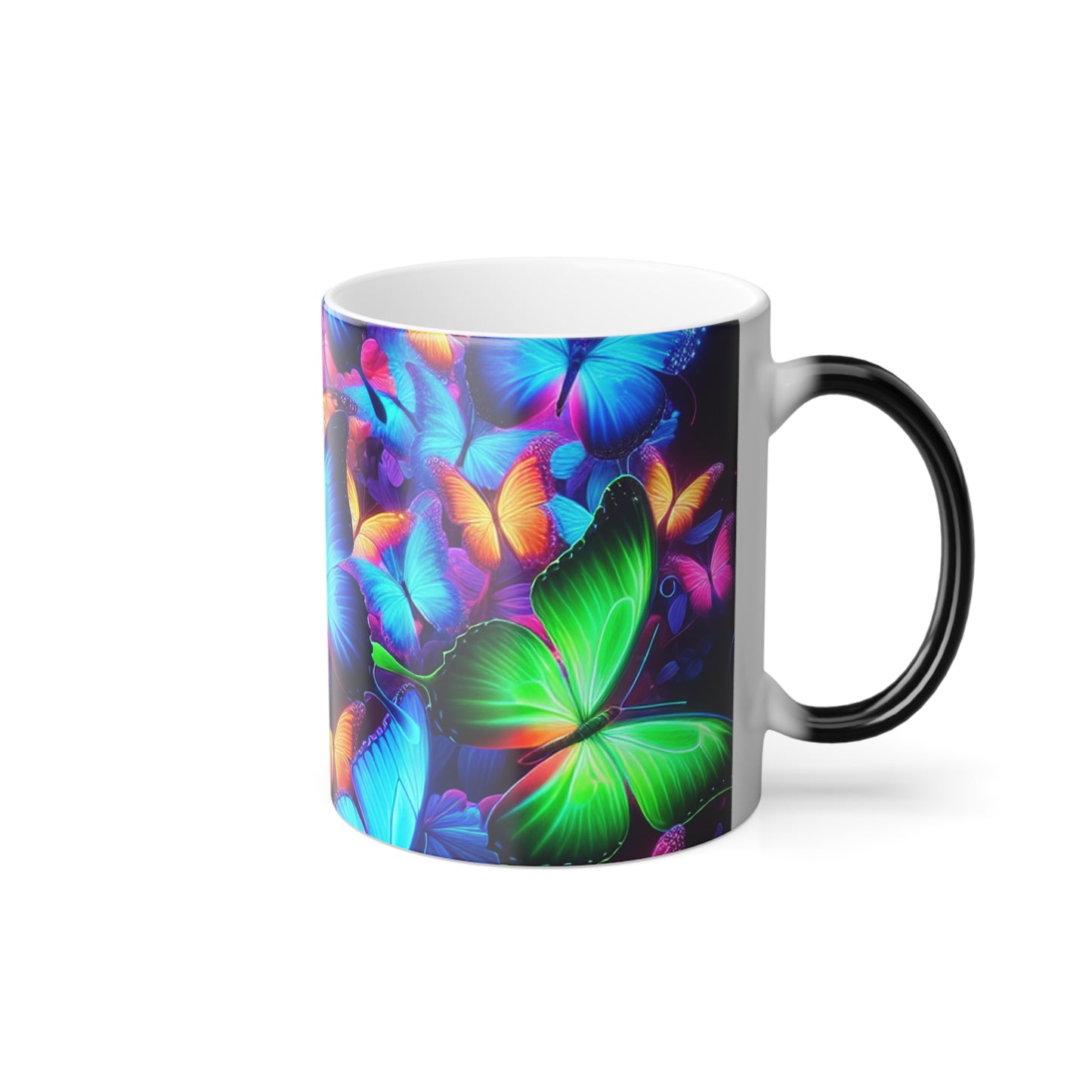 "Neon Butterfly Rainbow Dance" Neon Butterflies 11oz Color Morphing Mug