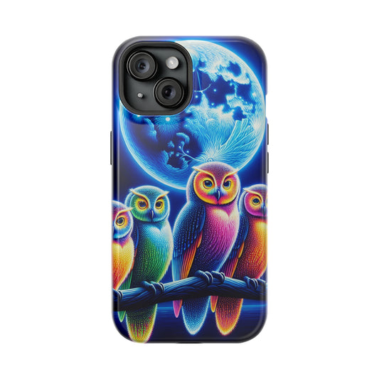 Neon Nocturnal Orbitals. Neon Owls Premium Art Magsafe Magnet Tough IPhone 13 14 15 Pro Plus Max and Mini in Matte and Glossy Phone cases