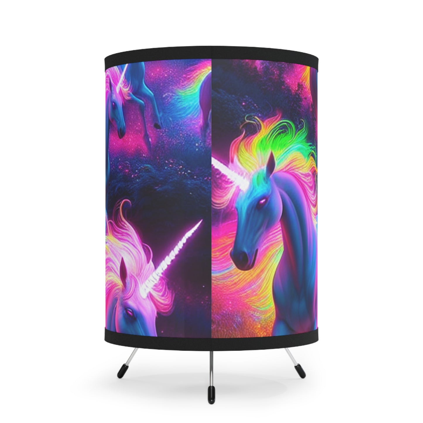Neon Rainbow Gathering - NEON Unicorns Art Tripod Lamp