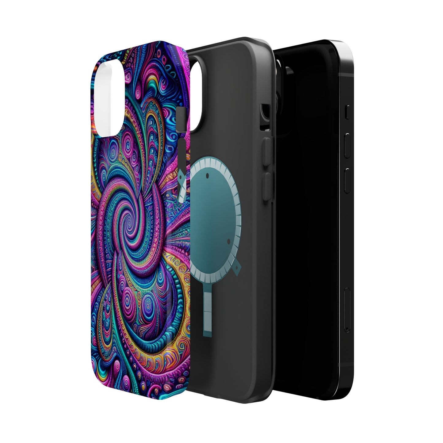 Cosmic Quasar Dreams. Neon Trippy Infinity Patterns Premium Art Magsafe Magnet Tough IPhone 13 14 15 Pro Plus Max and Mini in Matte and Glossy Phone cases