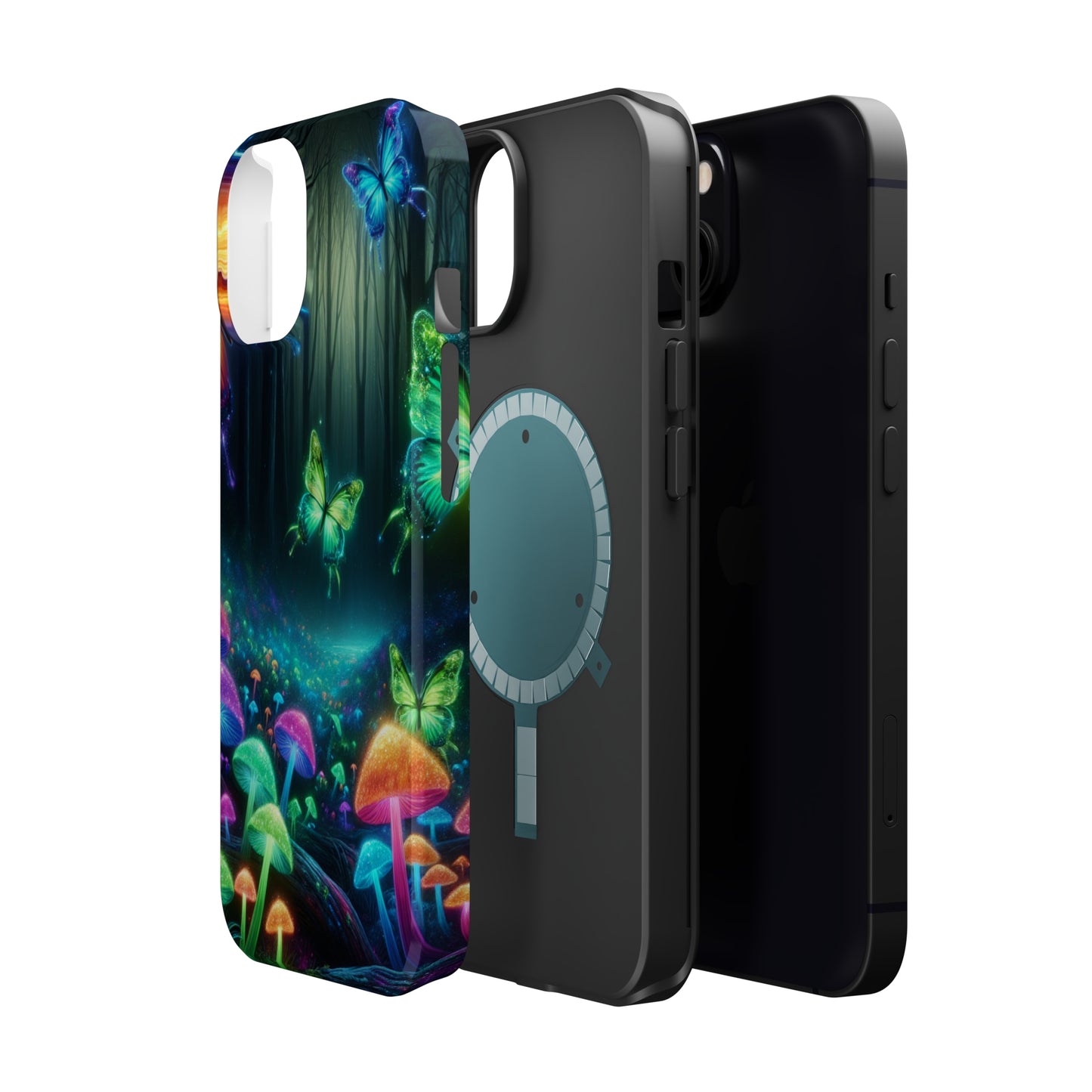 Neon Nocturne. Neon Butterflies and Mushrooms Premium Art Magsafe Magnet Tough IPhone 13 14 15 Pro Plus Max and Mini in Matte and Glossy Phone cases