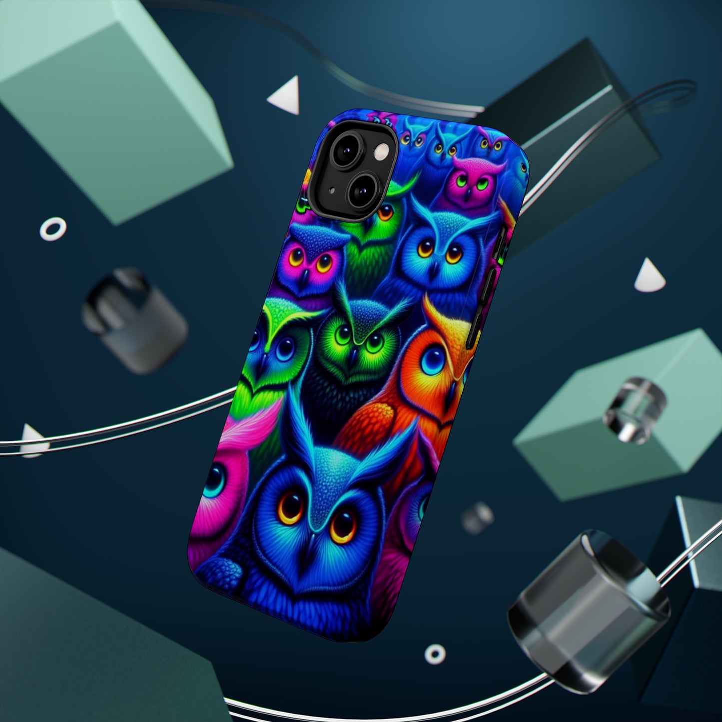 Neon Owlish Delight. Neon Owls Premium Art Magsafe Magnet Tough IPhone 13 14 15 Pro Plus Max and Mini in Matte and Glossy Phone cases