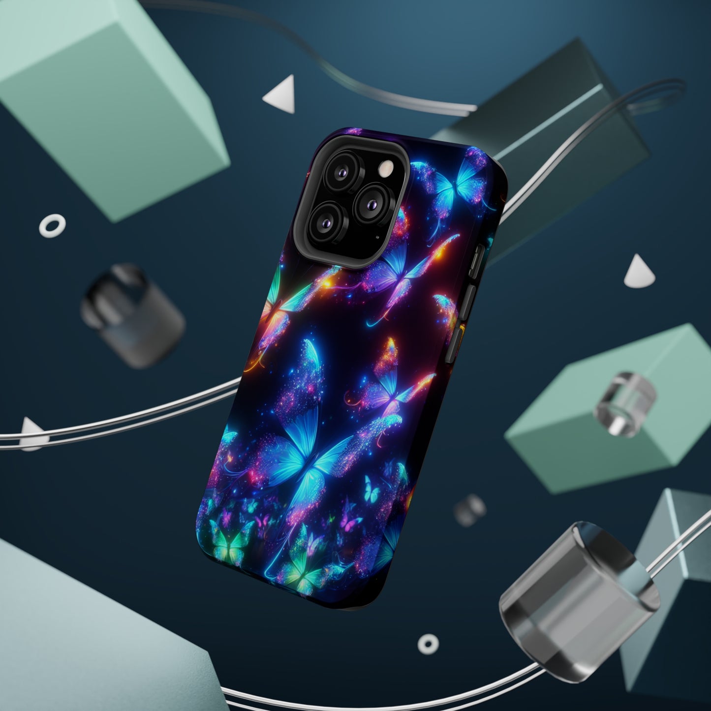 "Electrically Vivid Reverie" Neon Butterflies Premium Art Magsafe Magnet Tough IPhone 13 14 15 Pro Plus Max and Mini in Matte and Glossy Phone cases