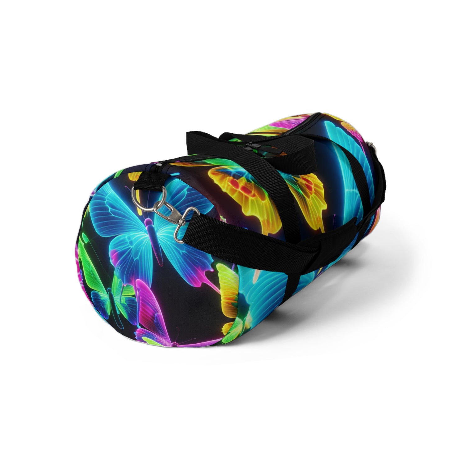 Neon Splendor. - Neon Butterflies Duffle Bag