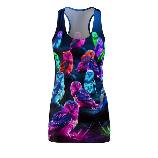 "Neon Nocturnal Owlgathering" Neon Owls Racerback Dress