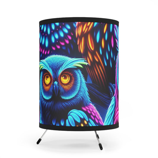"Electric Feathers" - NEON Owls Art Tripod Lamp