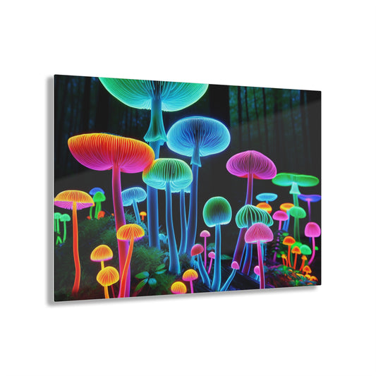 Neon Fungi Glow. Mushrooms 1/4" Glossy Acrylic Art