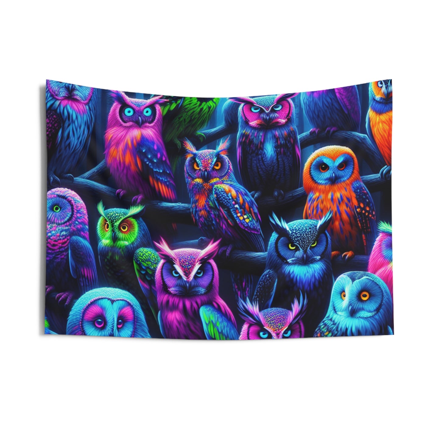 Neon Night Owls NEON Owls Art Tapestry