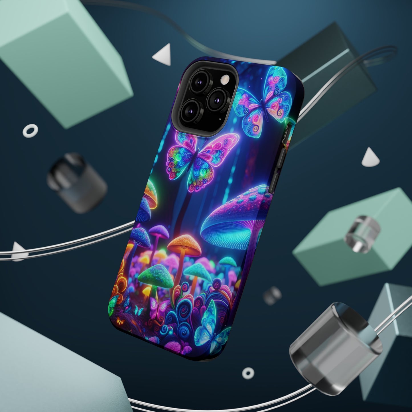 Neon Ecstasy. Neon Butterflies and Mushrooms Premium Art Magsafe Magnet Tough IPhone 13 14 15 Pro Plus Max and Mini in Matte and Glossy Phone cases