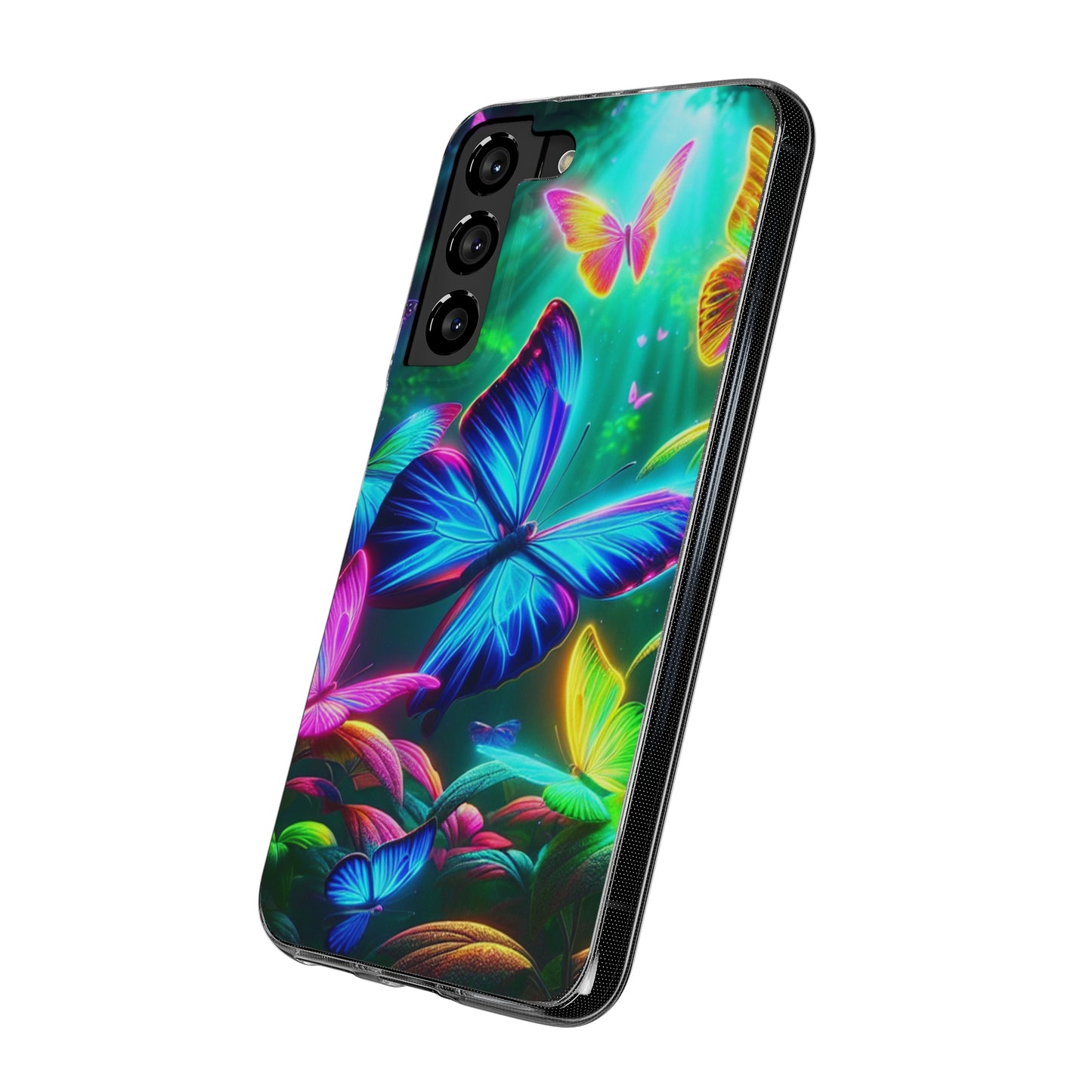 "Vivid Neon Flyaways" NEON Butterflies Art Polycarbonate Phone Case Samsung Galaxy s21 s22 Google Pixel 6 Iphone 11 12 13 14 Pro Max Mini Plus