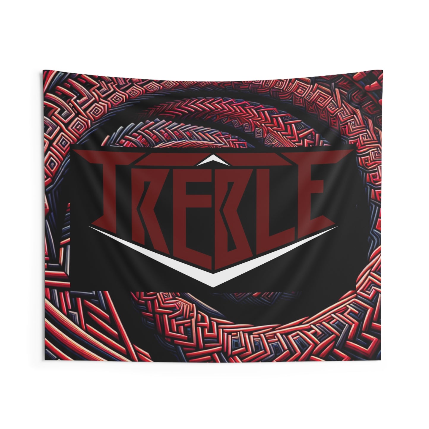 Treble "Aethereal Dreams in Wine and Trippy Darkness" Red & Black Infinity Patterns Art Tapestry
