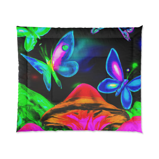 Vivid Cosmos. Butterflies & Mushrooms Comforter Blanket
