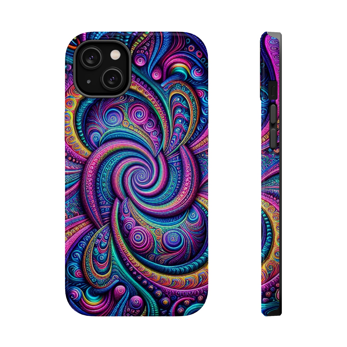 Cosmic Quasar Dreams. Neon Trippy Infinity Patterns Premium Art Magsafe Magnet Tough IPhone 13 14 15 Pro Plus Max and Mini in Matte and Glossy Phone cases