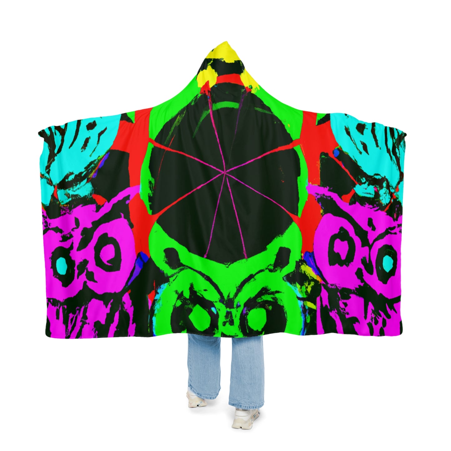 "Neon Nightlife" - NEON Owls Art Hooded Snuggle Blanket