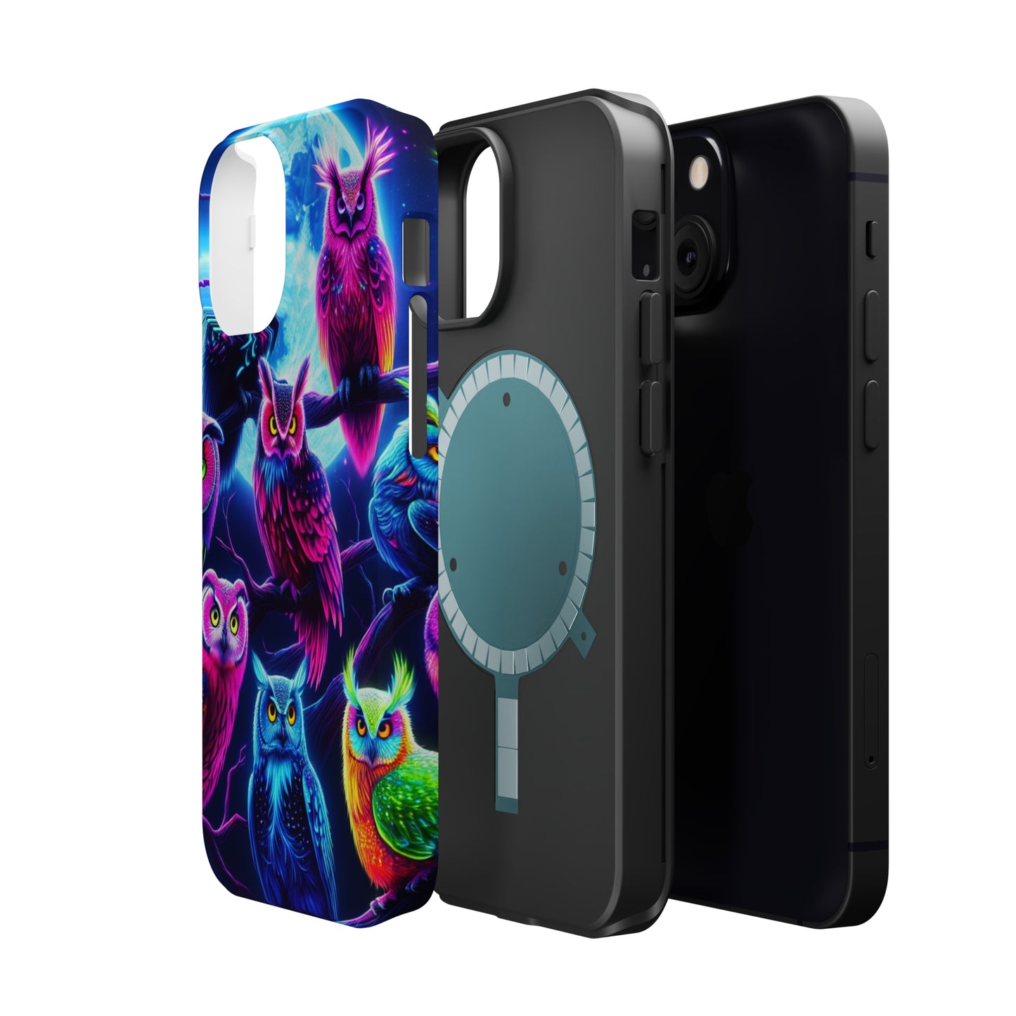 "Neon Splash of Owls" Neon Owls Premium Art Magsafe Magnet Tough IPhone 13 14 15 Pro Plus Max and Mini in Matte and Glossy Phone cases