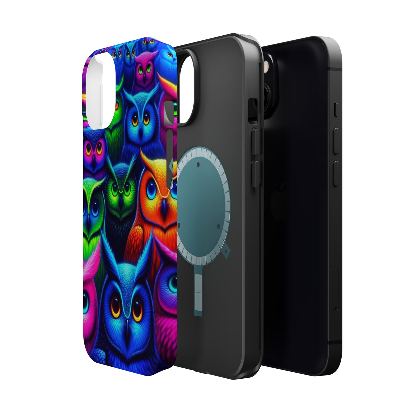 Neon Owlish Delight. Neon Owls Premium Art Magsafe Magnet Tough IPhone 13 14 15 Pro Plus Max and Mini in Matte and Glossy Phone cases