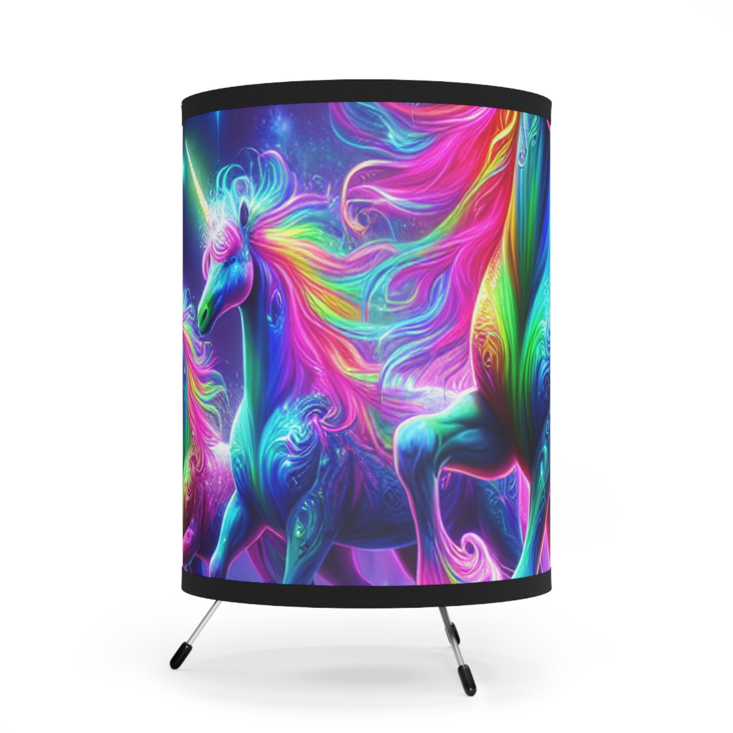 "Neon Reverie of the Unicorns" - NEON Unicorns Art Tripod Lamp