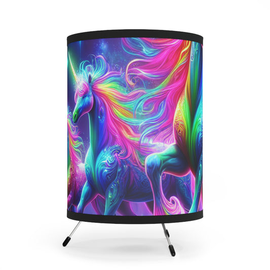 "Neon Reverie of the Unicorns" - NEON Unicorns Art Tripod Lamp