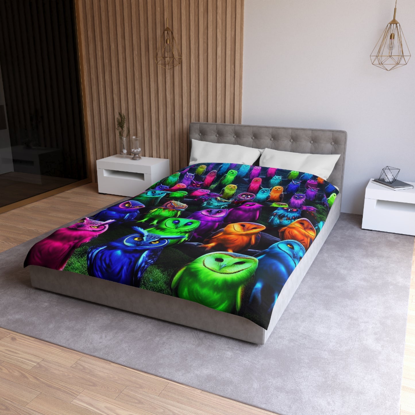 Florin da Vinci - NEON Owls Microfiber Duvet Cover