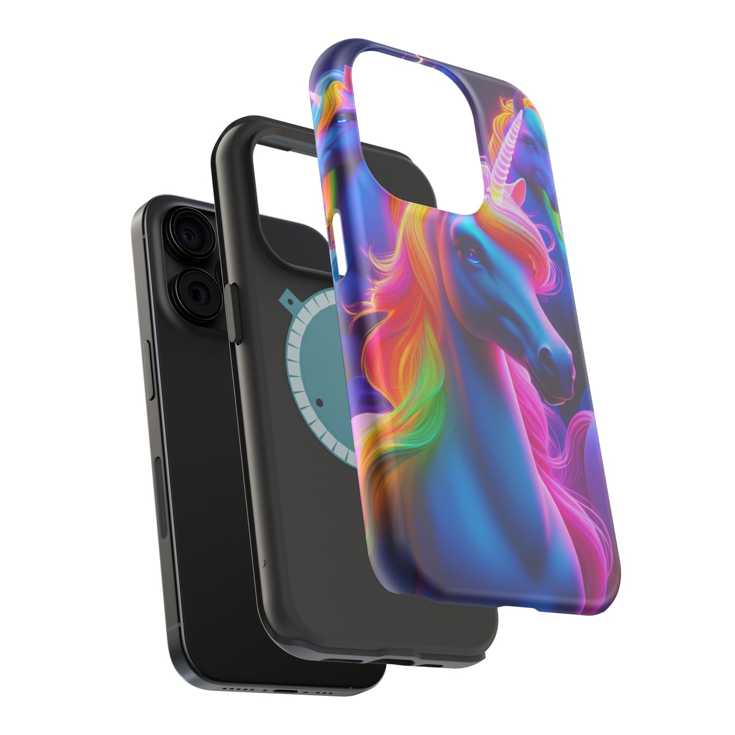 Neon Nighthorn Pride Neon Unicorns Premium Art Magsafe Magnet Tough IPhone 13 14 15 Pro Plus Max and Mini in Matte and Glossy Phone cases