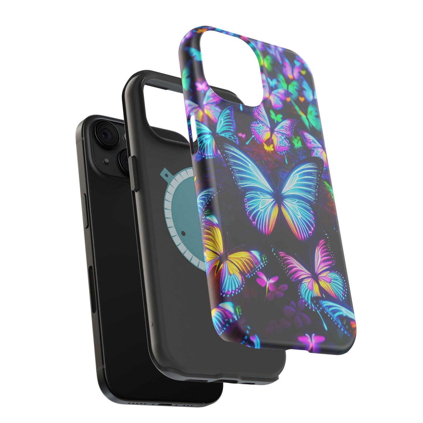 "Neon Butterflies in the Night Sky" Neon Butterflies Premium Art Magsafe Magnet Tough IPhone 13 14 15 Pro Plus Max and Mini in Matte and Glossy Phone cases