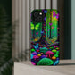"Neon Garden Symphony". Neon Butterflies and Mushrooms Premium Art Magsafe Magnet Tough IPhone 13 14 15 Pro Plus Max and Mini in Matte and Glossy Phone cases