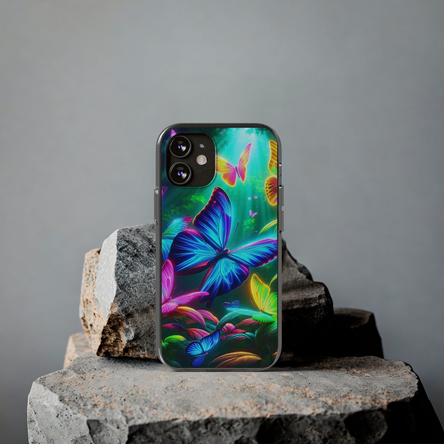 "Vivid Neon Flyaways" NEON Butterflies Art Polycarbonate Phone Case Samsung Galaxy s21 s22 Google Pixel 6 Iphone 11 12 13 14 Pro Max Mini Plus