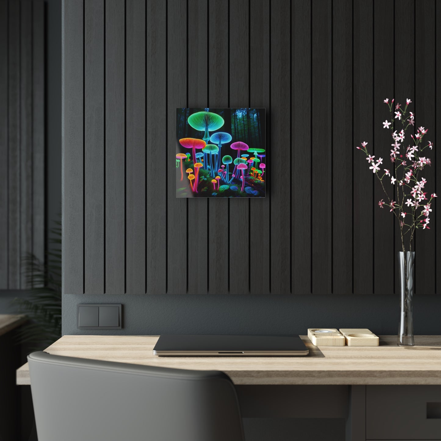 Neon Fungi Glow. Mushrooms 1/4" Glossy Acrylic Art