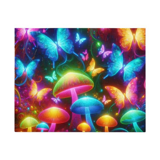 Neon Fluttergleam. - Neon Butterflies and Mushrooms Puzzle 30, 110, 252, and 1000 Pieces
