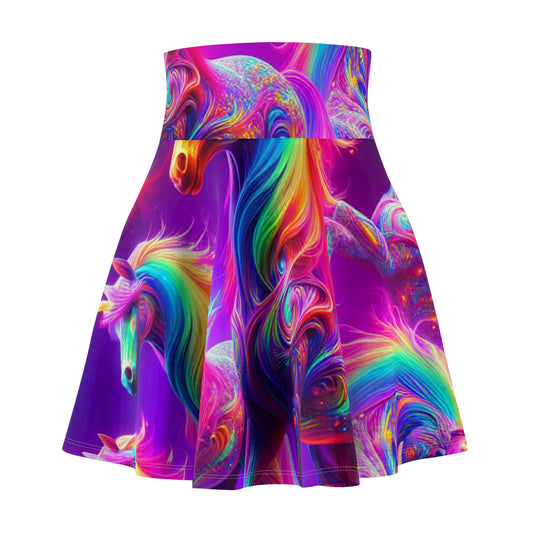 "Neon Dreamscape" -NEON Unicorns Woman' Skater Skirt