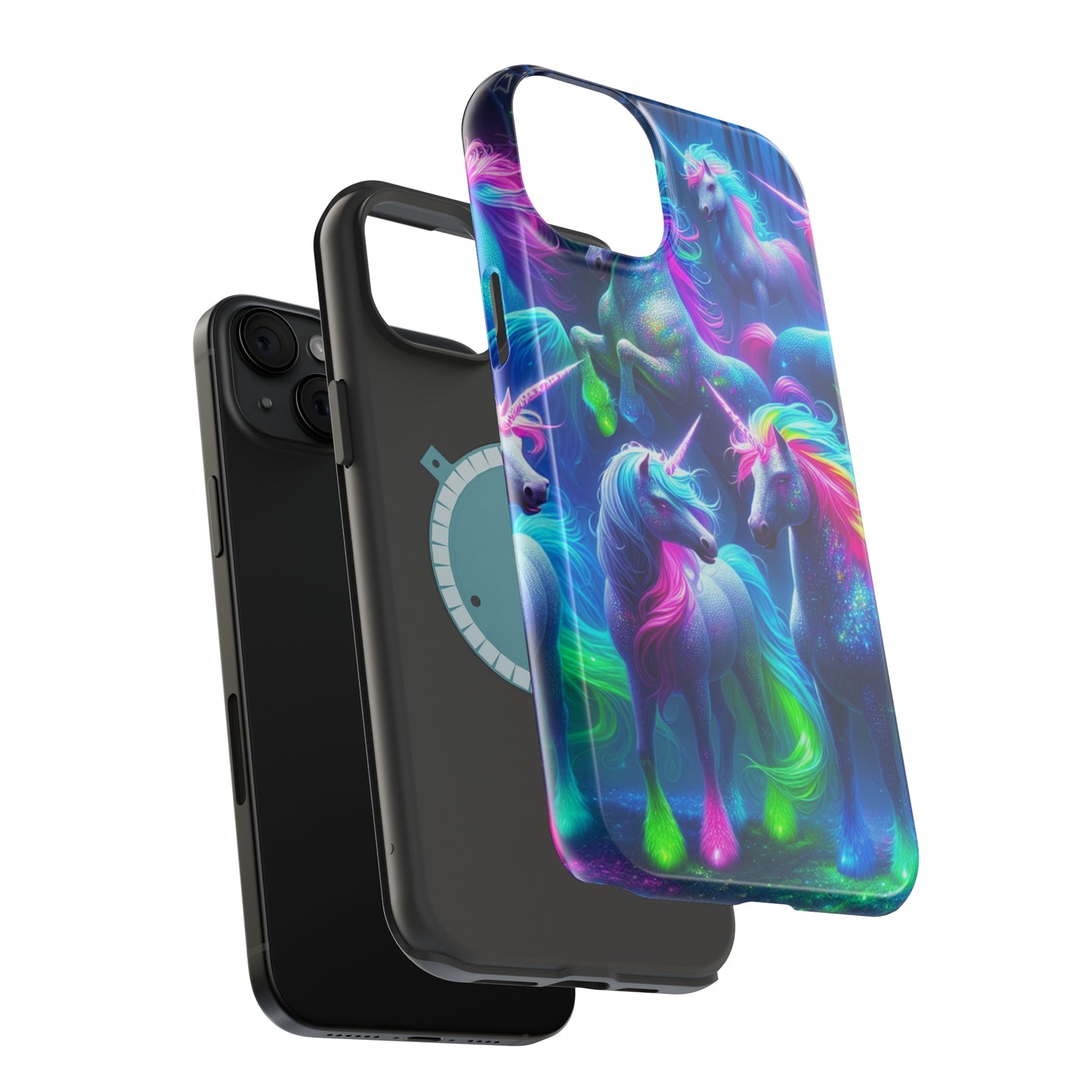 Vivid Dreamscape of Neon Unicorns Neon Unicorns Premium Art Magsafe Magnet Tough IPhone 13 14 15 Pro Plus Max and Mini in Matte and Glossy Phone cases