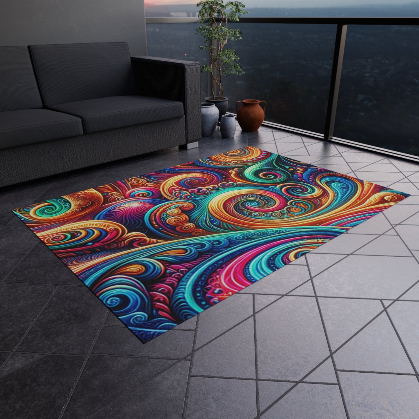 Vibrancy of the Cosmos. Infinity Patterns Outdoor Rug