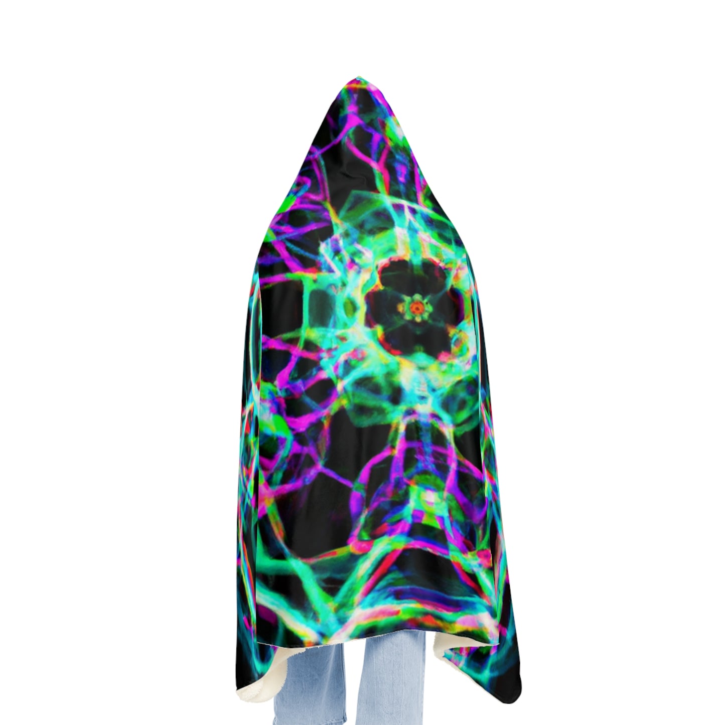 Vivid Neon Cyberspace Maze - NEON Infinity Patterns Art Hooded Snuggle Blanket