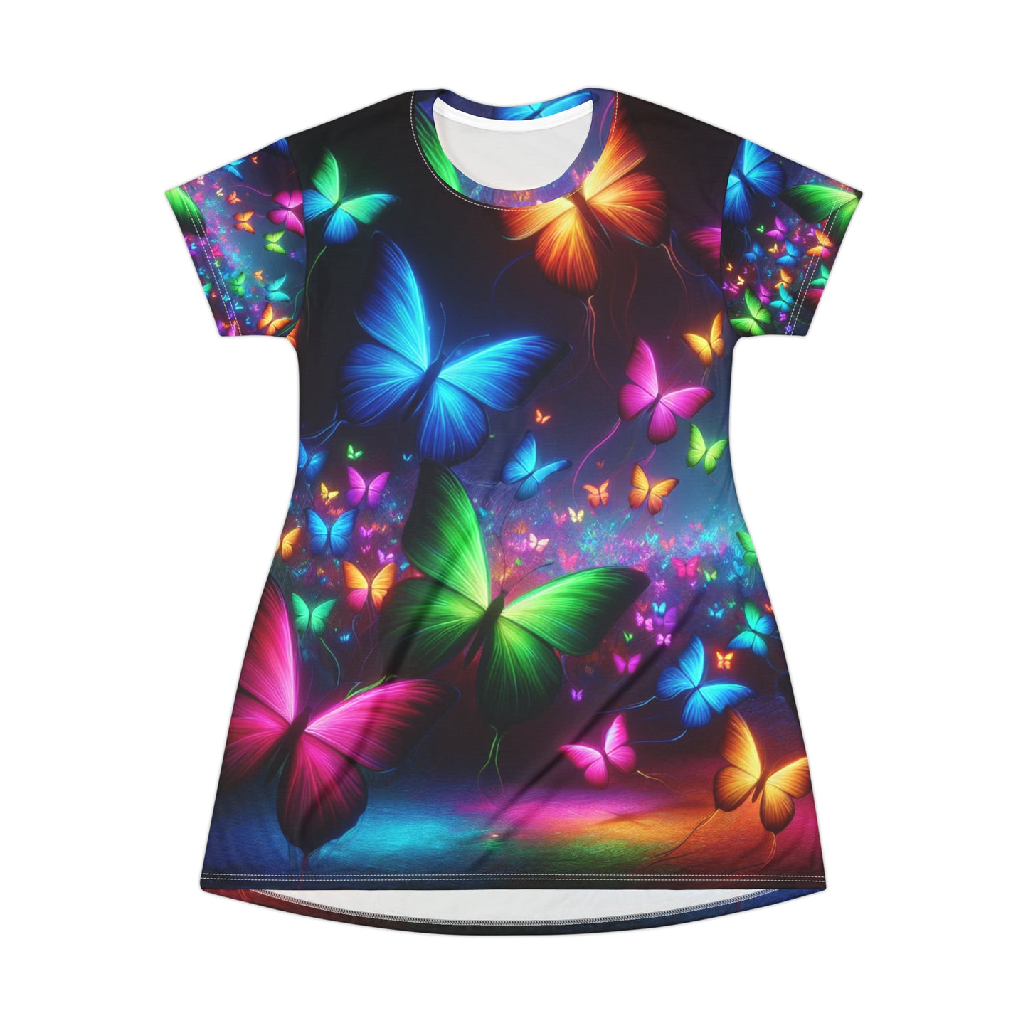 "Glowing Rainbow Butterflies" Neon Butterflies Womans T Shirt Dress
