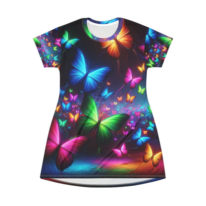 "Glowing Rainbow Butterflies" Neon Butterflies Womans T Shirt Dress