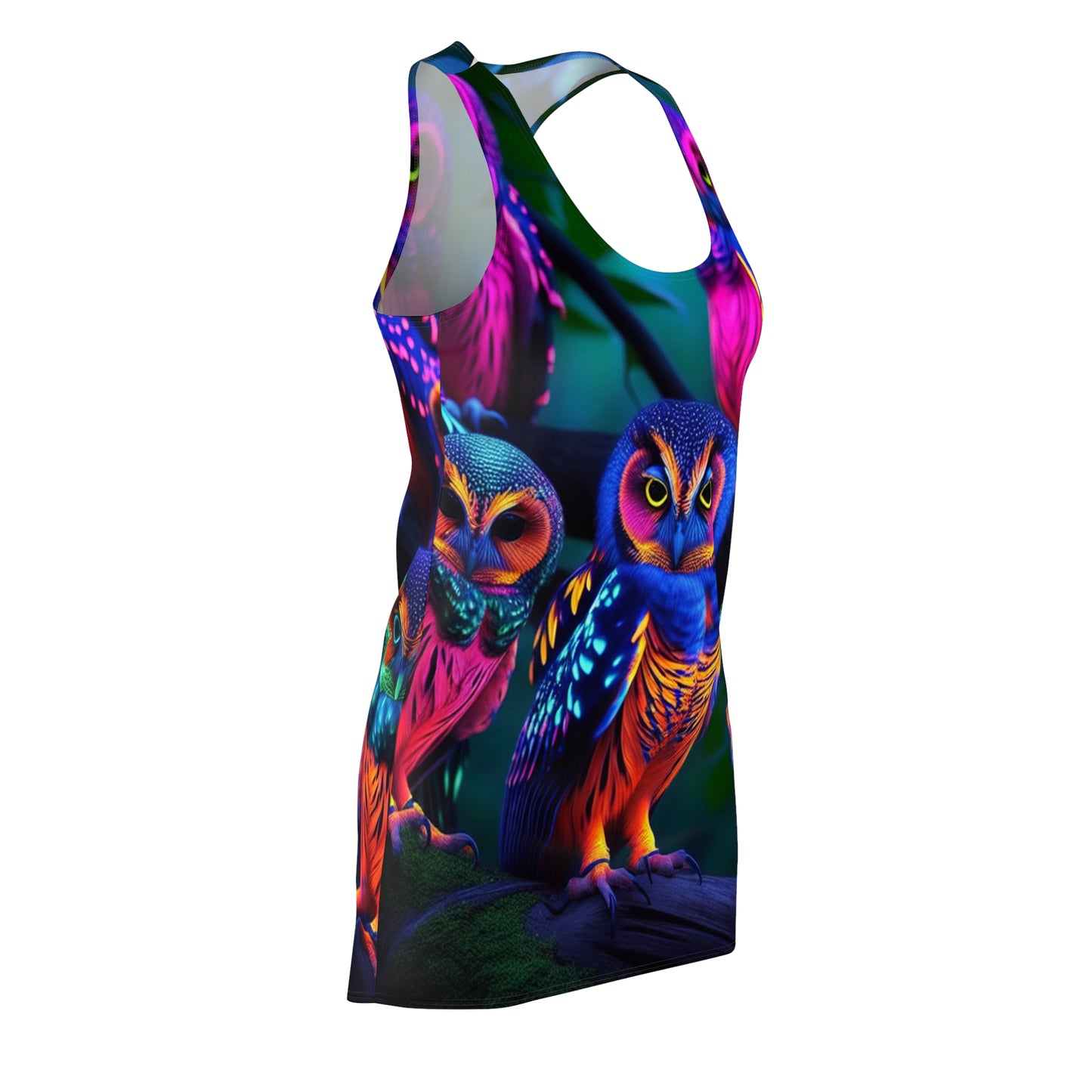 Neon Nocturne. Neon Owls Racerback Dress