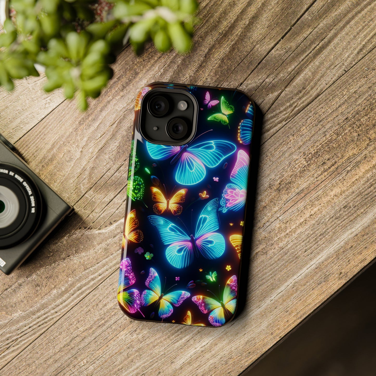 Luminous Butterfly Radiance Neon Butterflies Premium Art Magsafe Magnet Tough IPhone 13 14 15 Pro Plus Max and Mini in Matte and Glossy Phone cases