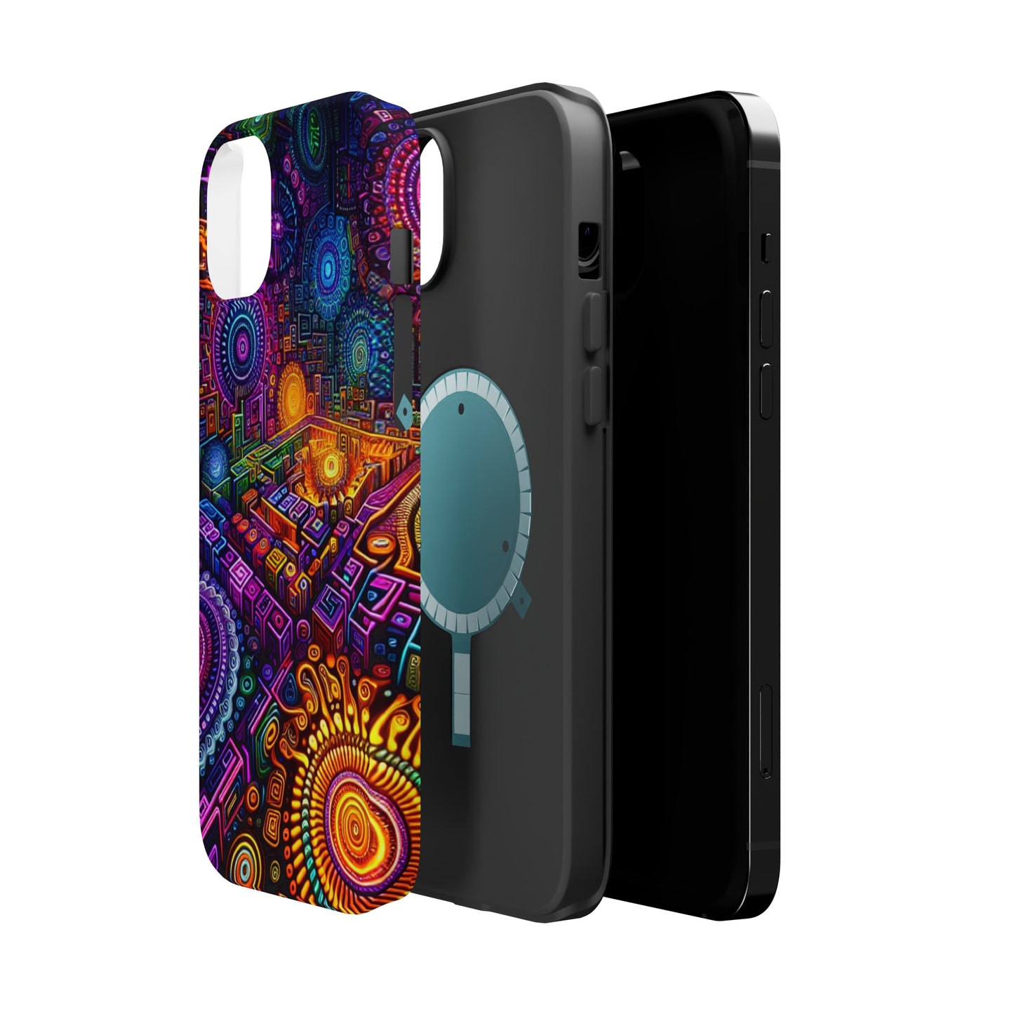 Vivid Voyage of Infinity Neon Splendor. Neon Trippy Infinity Patterns Premium Art Magsafe Magnet Tough IPhone 13 14 15 Pro Plus Max and Mini in Matte and Glossy Phone cases