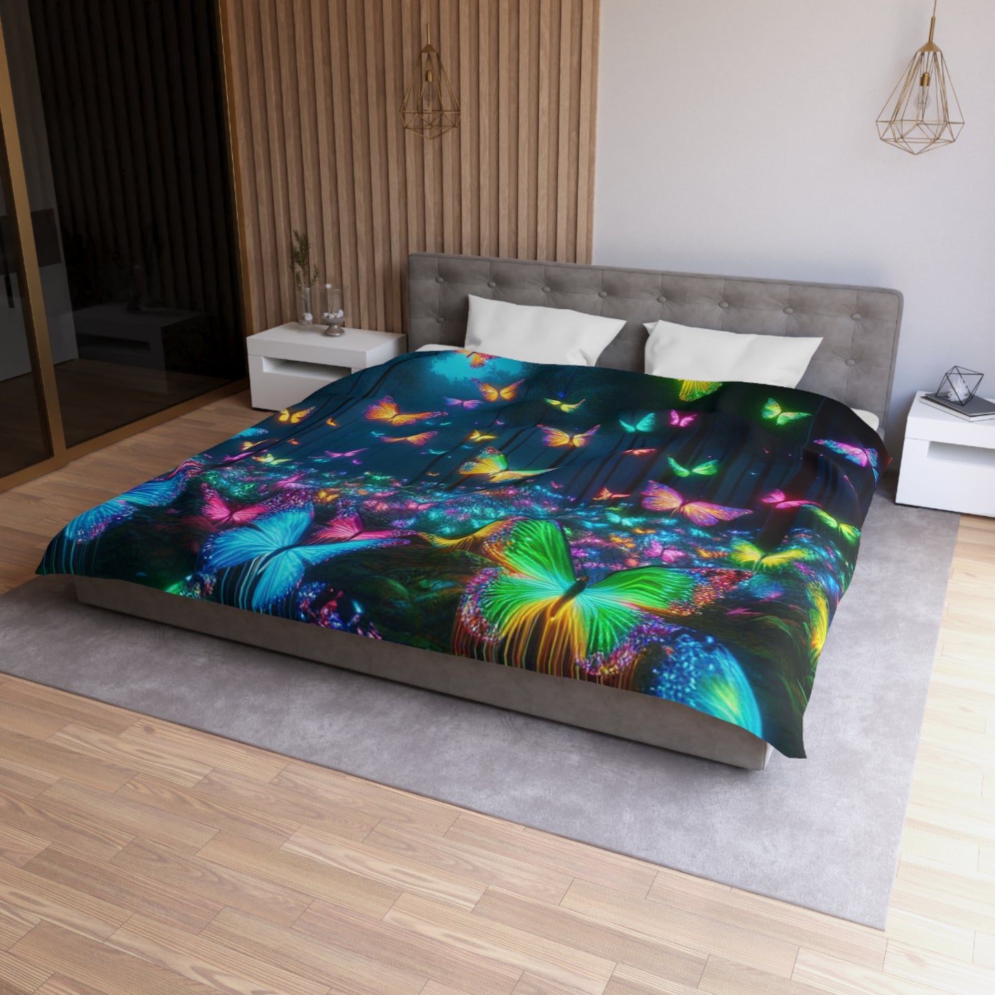 Pieter Van Derneer - NEON Butterflies Microfiber Duvet Cover