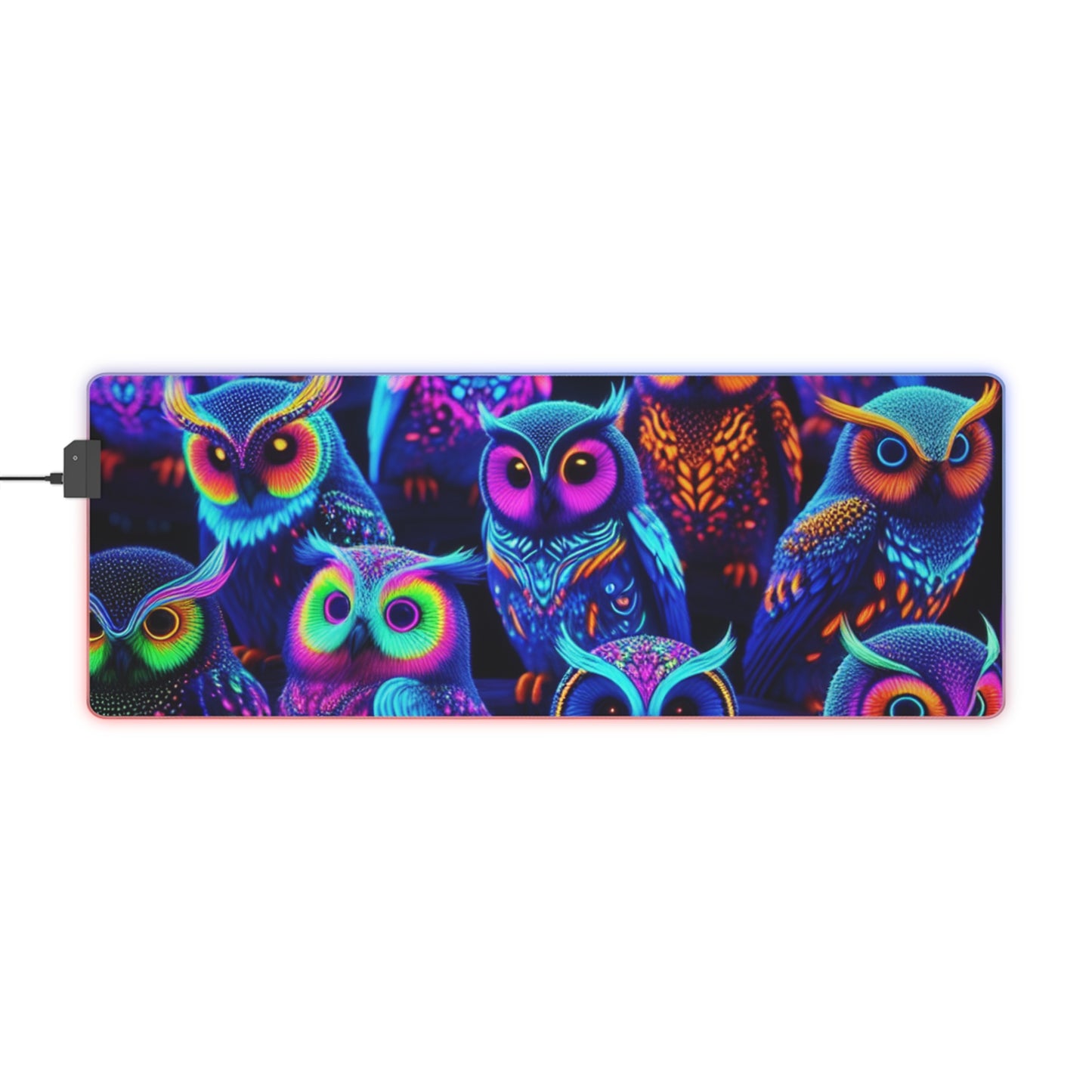Electric Owl Illumination. NEON Owls Art LED Mousepad