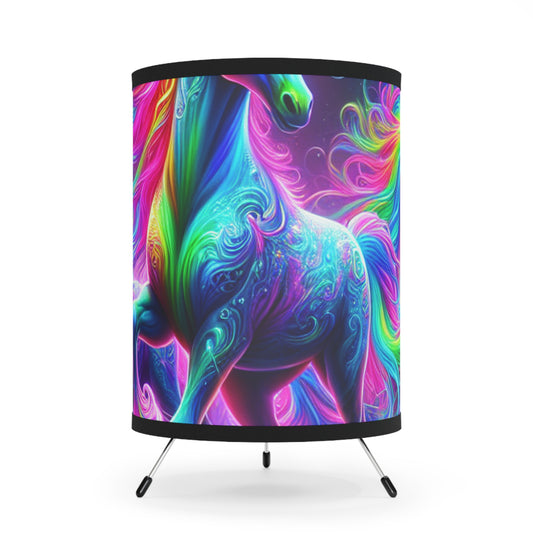 "Neon Reverie of the Unicorns" - NEON Unicorns Art Tripod Lamp