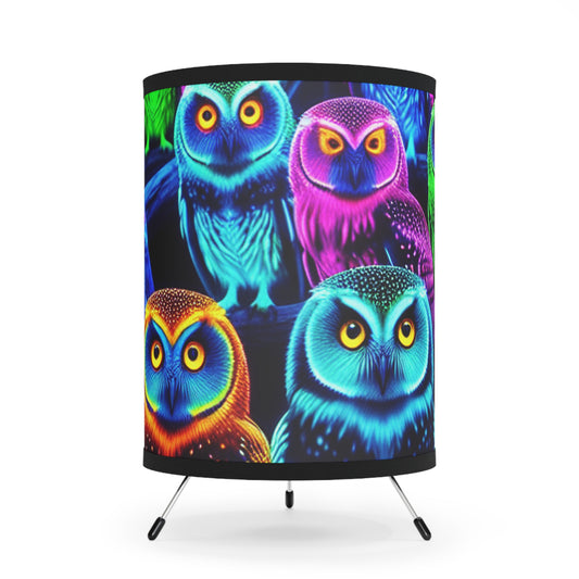 "Owls of the Neon Night" - NEON Owls Art Tripod Lamp