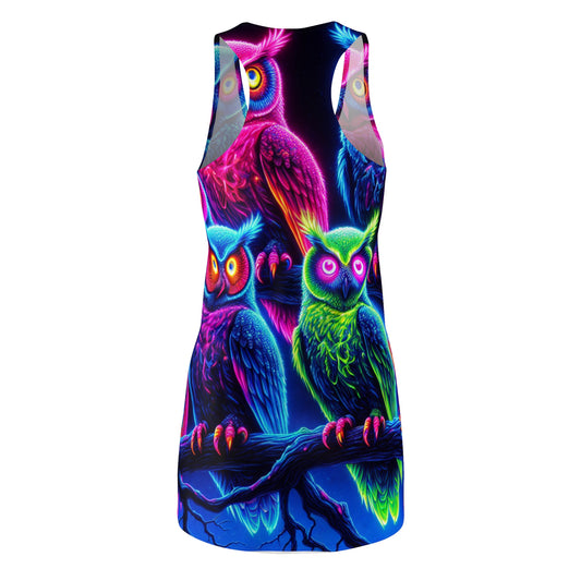 "Fantasia of the Forest - Neon Owls" Neon Owls Racerback Dress