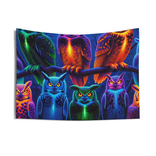 Neon Nocturne NEON Owls Art Tapestry