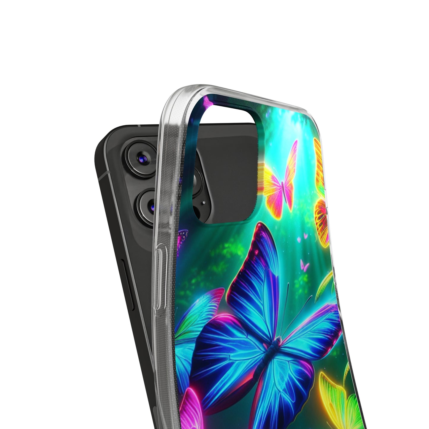 "Vivid Neon Flyaways" NEON Butterflies Art Polycarbonate Phone Case Samsung Galaxy s21 s22 Google Pixel 6 Iphone 11 12 13 14 Pro Max Mini Plus