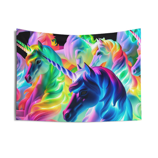 "Neon Mysticism" NEON Unicorns Art Tapestry
