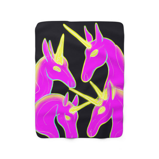 "Rainbow Illusions" - NEON Unicorns Art Sherpa Blanket